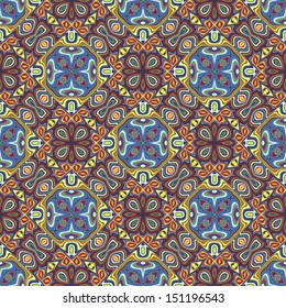 Modern textile design from the Caribbean. Seamless vector artwork in dynamic, vibrant and fancy colors, inspired by traditional motifs 