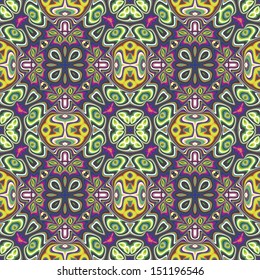 Modern textile design from the Caribbean. Seamless vector artwork in dynamic, vibrant and fancy colors, inspired by traditional motifs 