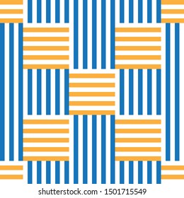 Modern texture with orange and blue bands. Vector seamless pattern.