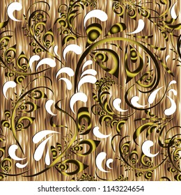 Modern textured floral 3d vector seamless pattern. Russian style ornaments. Abstract ornamental vintage background. Surface texture. Decorative ethnic design with swirls, flowers, branches, leaves.