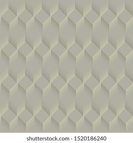 Modern textured website background 3d effect cubic design. Simple geometric light yellow grey all over print block. Minimalist micro dot line backdrop vector graphic seamless halftone textured motif.