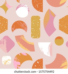 Modern textures geometric seamless trendy pattern design with brush strokes and spatters