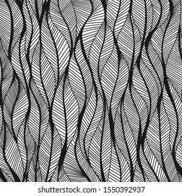 modern textures, seamless hatched pattern vector, wavy lines decorative backdrop, abstract leaves print