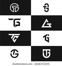 Modern TG and GT initial letter logo collection with minimalist typography, perfect for branding, business identity, and creative monogram design in a simple elegant format.