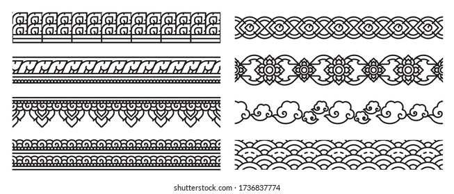 Modern Thai art line seamless border. Old lace patterns. Bold line cute and doodle art use for decoration thai artwork conceptual.