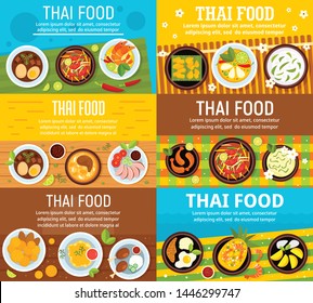 Modern thai food banner set. Flat illustration of modern thai food vector banner set for web design