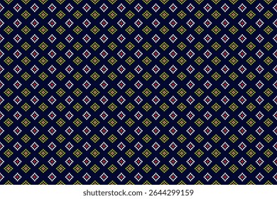 Modern Thai silk pattern in dark blue, featuring small, neatly arranged rhombus geometric patterns, giving a contemporary and luxurious feel.