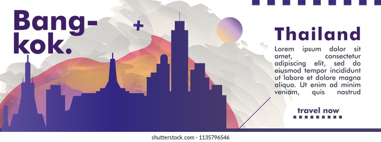 Modern Thailand Bangkok skyline abstract gradient website banner art. Travel guide cover city vector illustration