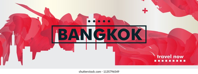 Modern Thailand Bangkok skyline abstract gradient website banner art. Travel guide cover city vector illustration