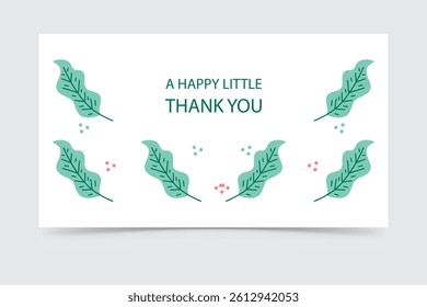 Modern thank you card with green leaves and minimal floral touches, suitable for eco greeting themes.