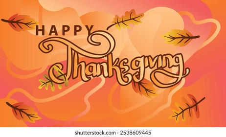  Modern Thanksgiving Banner with Abstract Windy Orange and Falling Leaves. web page size template vector illustration