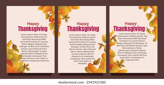 Modern Thanksgiving Card Design with Liquid Abstract and Fall Leaves. print size set of thansgiving card template concept. liquid abstract background with autumn leaves vector illustration