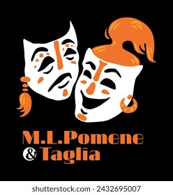 Modern theatre logotype template with melpomene and talia masks