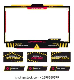 The modern theme for twitch screen panel . The overlay frame set design template for games streaming. Vector yellow and red danger design.