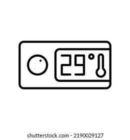 Modern thermostat icon for conteolling temperature in black outline style