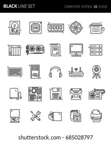 Modern thin black line icons set of computer system. Premium quality outline symbol set. Simple linear pictogram pack. Editable line series