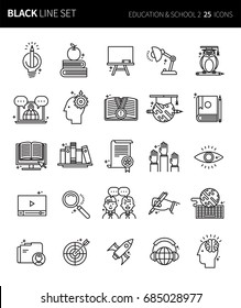 Modern thin black line icons set of education & school 2. Premium quality outline symbol set. Simple linear pictogram pack. Editable line series