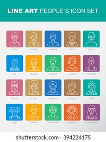 Modern Thin Contour Line Icons set of people avatars. 
Man`s and Women`s characters staff pictogram. 
Stroke Logo Concept for web and mobile application.
Flat design isolated on white background.
