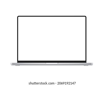 Modern thin frame laptop with blank screen. Vector 3d mockup isolated on white