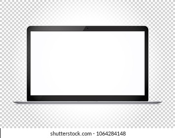 Modern thin laptop with wide screen. Vector mockup isolated on transparent