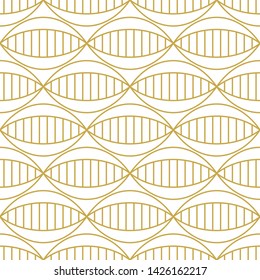 Modern thin line abstract backgound with striped ovals. Seamless vector pattern in gold