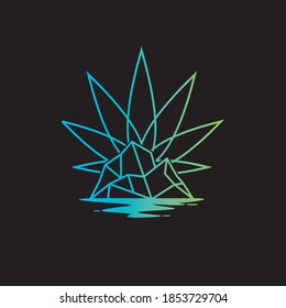 hoja de marihuana abstracta de línea delgada moderna sobre un icono vector de iceberg