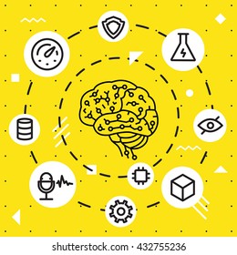 Modern Thin Line Concept of Artificial Intelligence, Communication, Functions and Electronic Mindmap. Simple vector linear flat style infographics