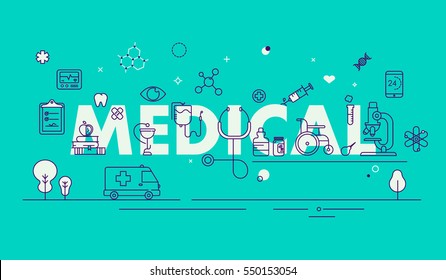 Modern Thin Line  Design Composition for Medical Web Page  Clini  Pharmacy   Hospital Facilities    Online Health Check  Medical Diagnosis Treatment  Medical Research