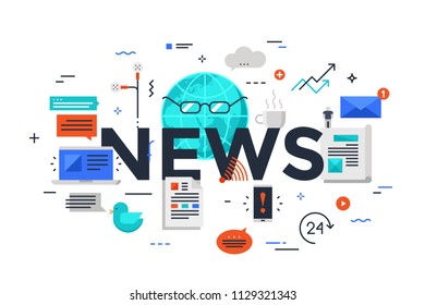 Modern thin line design concept for news website banner. Vector illustration concept for product and services information, recent events and activities information, newsletter contact form.