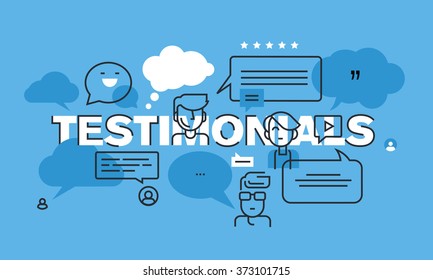 Modern thin line design concept for testimonials website banner. Vector illustration concept for ratings and advertising of products and services, company or product presentation.