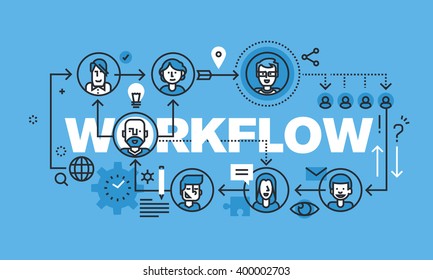 Modern thin line design concept for WORKFLOW website banner. Vector illustration concept for business workflow, management and procedures.