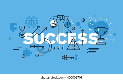 Modern thin line design concept for SUCCESS website banner. Vector illustration for business success, sports achievements, successes in science and various competitions, financial results, consulting.