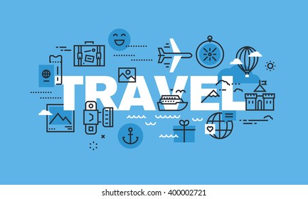 Concepto moderno de diseño delgado para banner del sitio web TRAVEL. Concepto de ilustración vectorial para agencia de viajes, destino de viajes, vacaciones de verano e invierno.