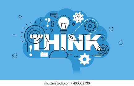 Modern thin line design concept for THINK website banner. Vector illustration concept for thinking process, education, brainstorming