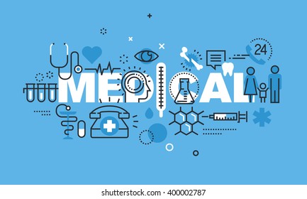 Modern thin line design concept for MEDICAL website banner. Vector illustration concept for medical services and support.