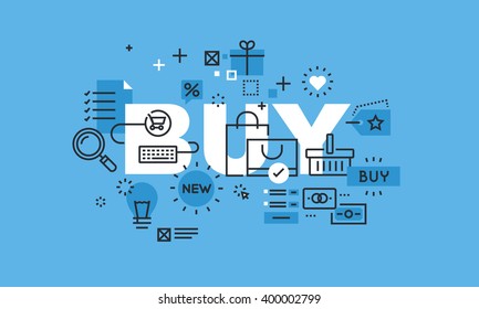 Modern thin line design concept for BUY website banner. Vector illustration concept for shopping, e-commerce and m-commerce services.