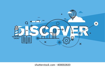 Modern thin line design concept for DISCOVER website banner. Vector illustration concept for creativity, innovation, vision.