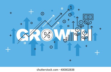 Modern thin line design concept for GROWTH website banner. Vector illustration concept for business success, financial results, banking, earnings growth and revenue, stock market.