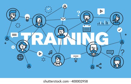 Modern thin line design concept for TRAINING website banner. Vector illustration concept for online training, distance education, modern way of acquiring knowledge through the internet.