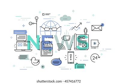 Modern thin line design concept for news website banner. Vector illustration concept for product and services information, recent events and activities information, newsletter contact form.