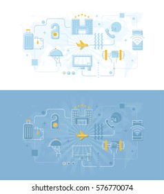 Modern thin line design concept for hotel web page. Two vector illustration for hotel and tourism website and mobile banners.