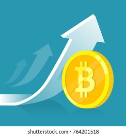 Modern thin line design concept for GROWTH bitcoin website banner. Vector illustration concept for business success, financial results, banking, earnings growth and revenue, stock market. Blue.