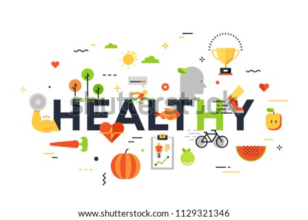 Modern thin line design concept for healthy website banner. Vector illustration concept for healthy lifestyle, food, envirenment, active living.