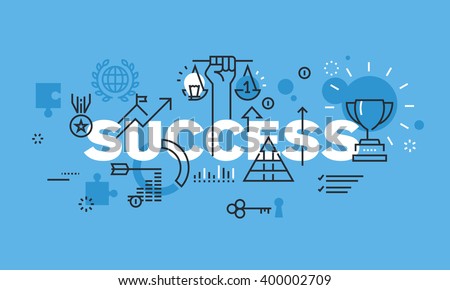 Modern thin line design concept for SUCCESS website banner. Vector illustration for business success, sports achievements, successes in science and various competitions, financial results, consulting.