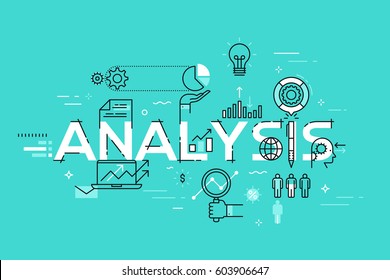 Modern thin line design template for analysis website banner. Vector illustration concept for business analysis, market research, product testing, data analysis.