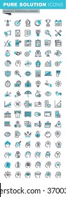 Modern thin line flat design icons set of business strategy, planning, analysis, e-banking, m-banking, investment, human resources, character experience. Outline icon collection for web graphic.