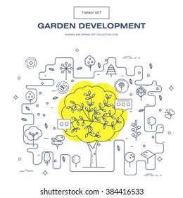 Modern thin line garden icon set