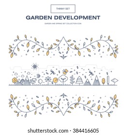 Modern thin line garden icon set
