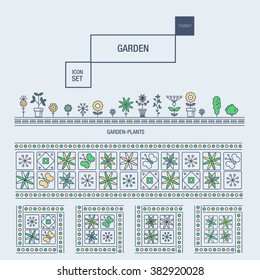Modern thin line garden isolated flower icon set and premium quality decorate ornaments pack