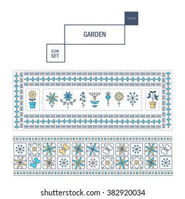 Modern thin line garden isolated flower icon set and premium quality decorate ornaments pack